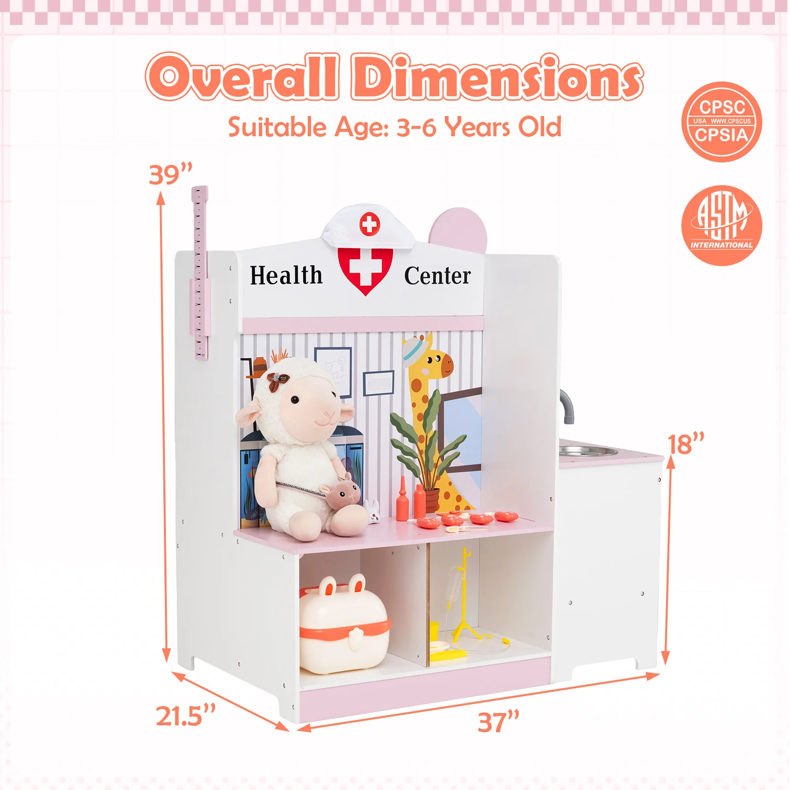 Kids Doctor Play Set with Adjustable Height Bar - Image 5