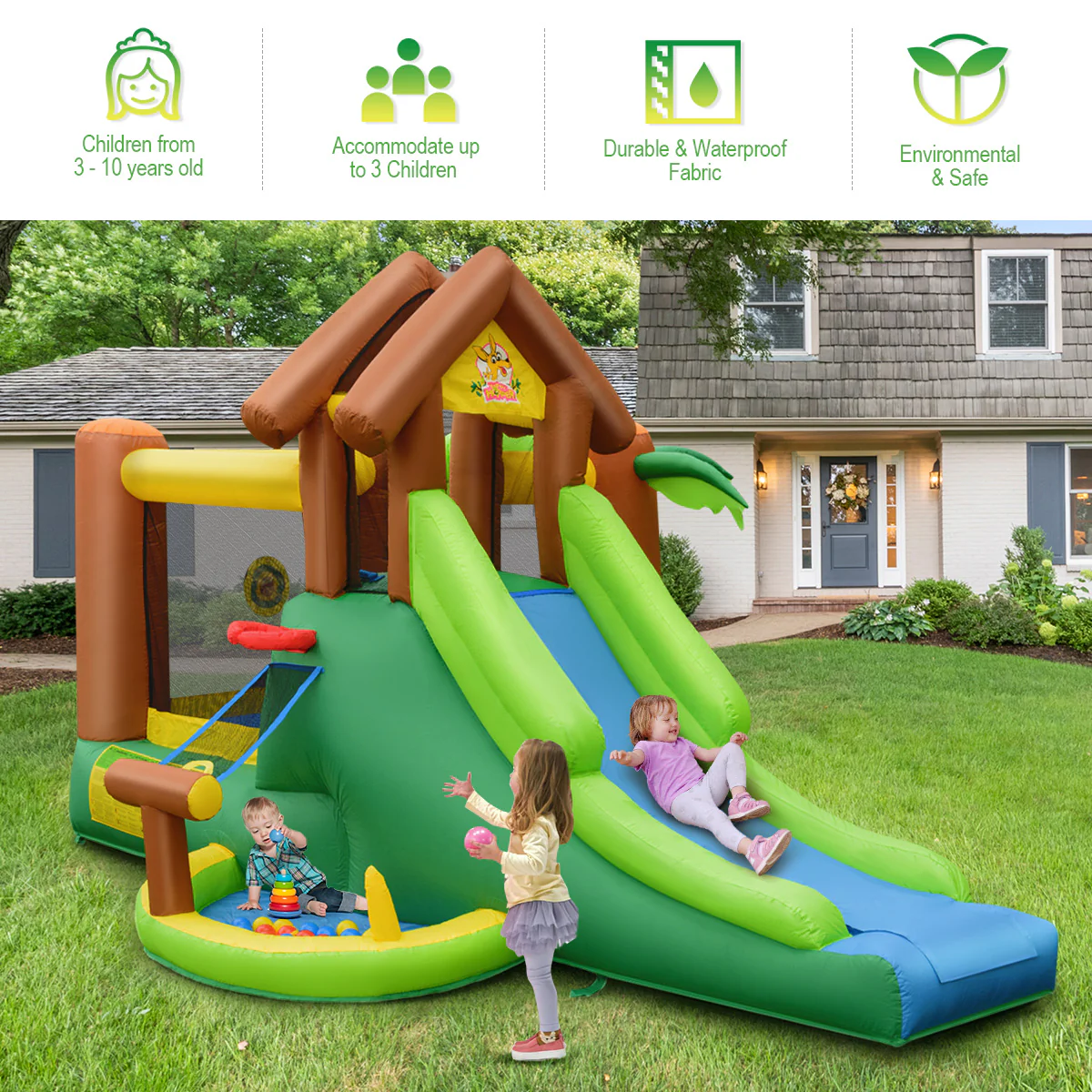Kids Inflatable Jungle Bounce House Castle with 680W Blower - Image 6