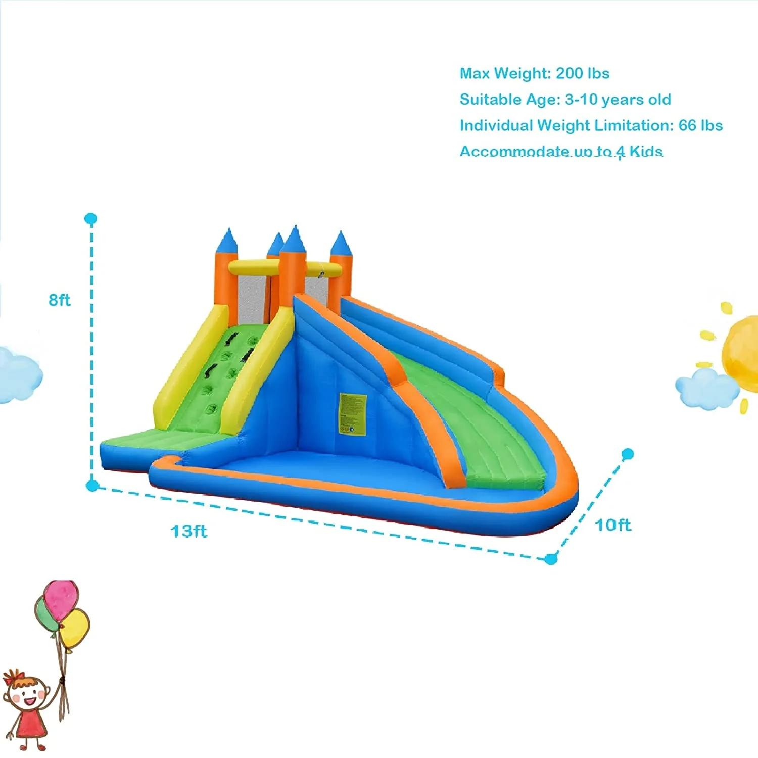 Kids Inflatable Water Slide Bouncing House with Carrying Bag and 480W Blower - Image 4
