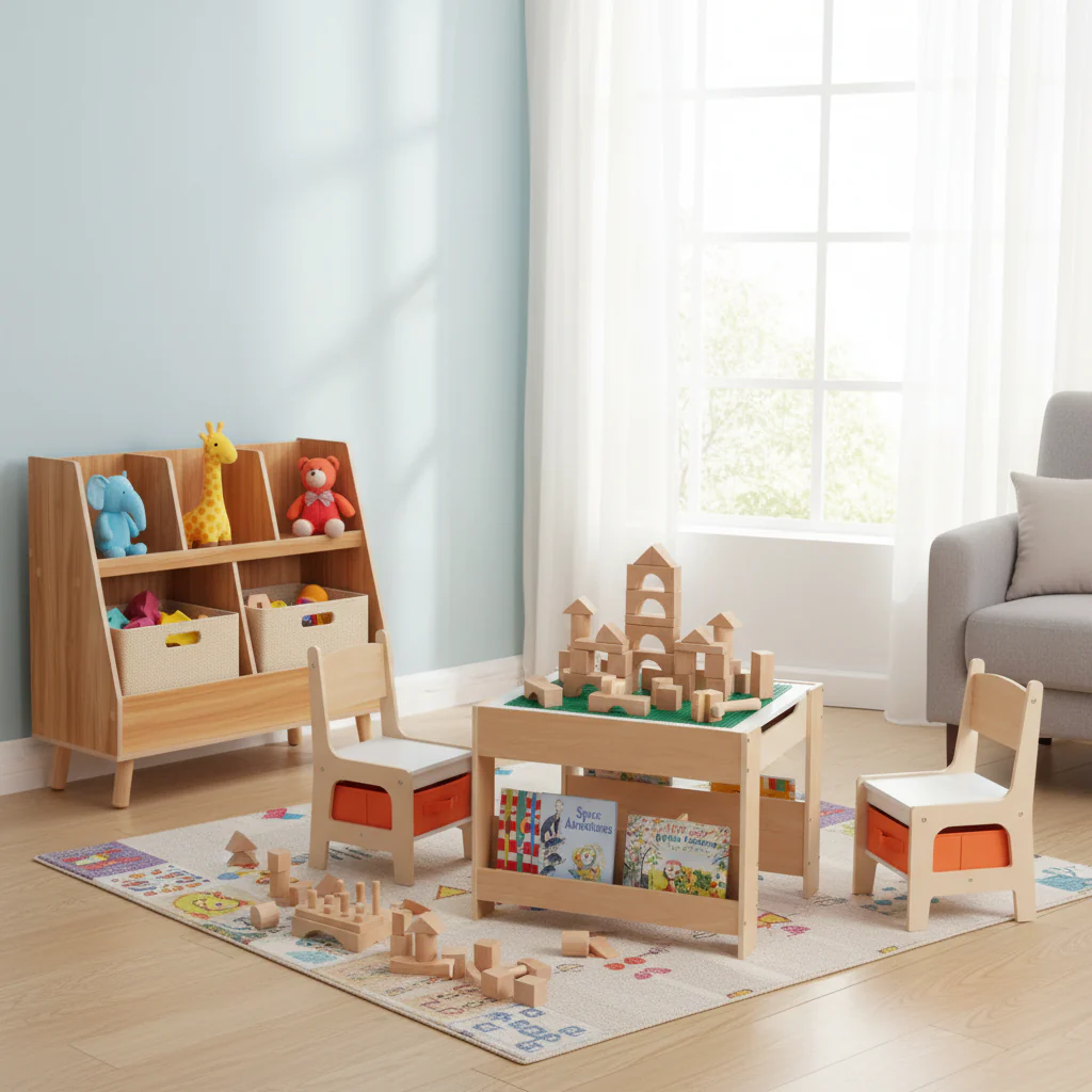 Kids Learning & Play Essentials Bundle â Bookshelf + 4-in-1 Activity Table Set + 360° Swivel Chair - Image 5