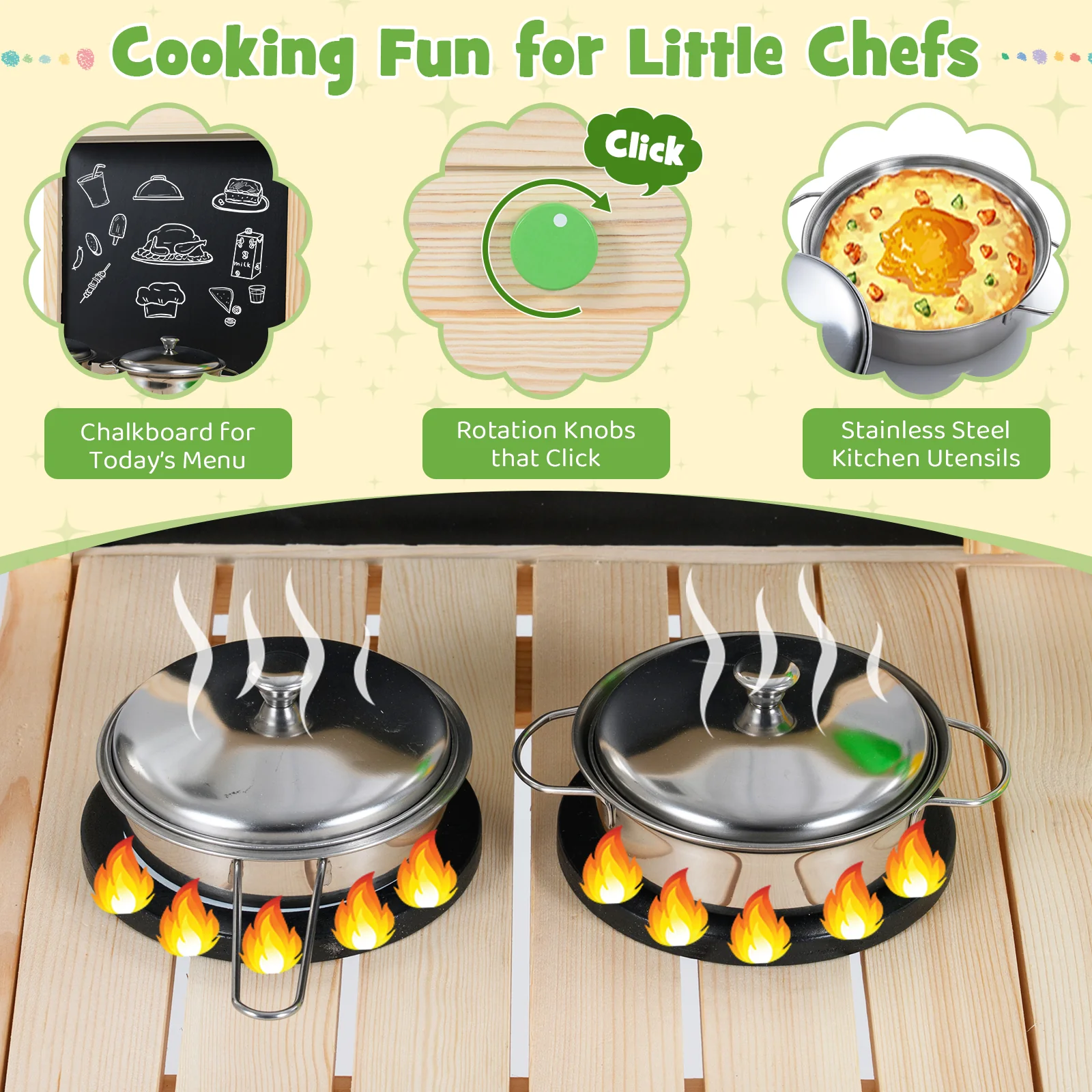 Kids Mud Kitchen Play Pretend Kitchen with Chalkboard for Kids Aged 3+ - Image 6