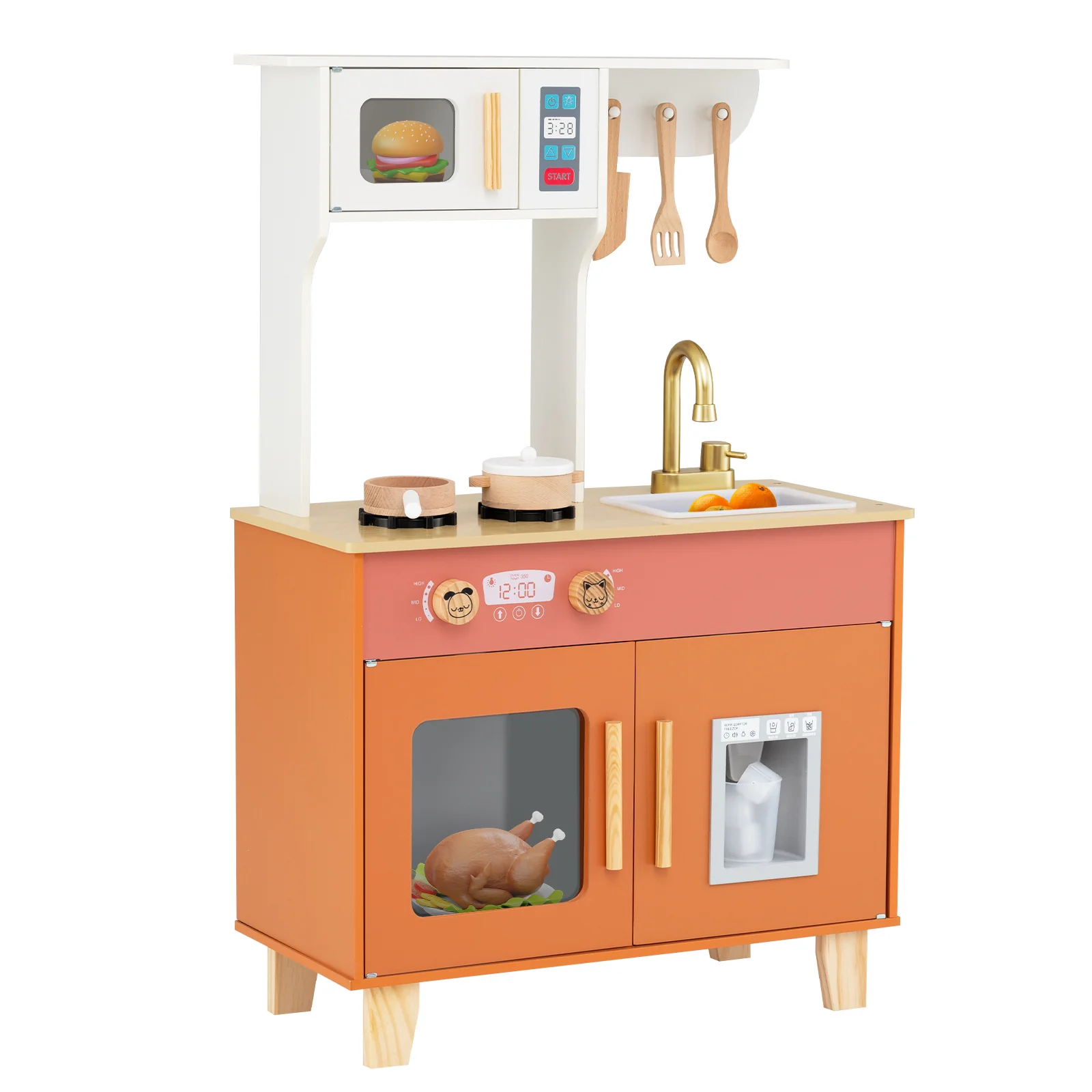 Kids Play Kitchen with Microwave and Rotation Knobs for Girls Boys Aged 3-6 - Image 10