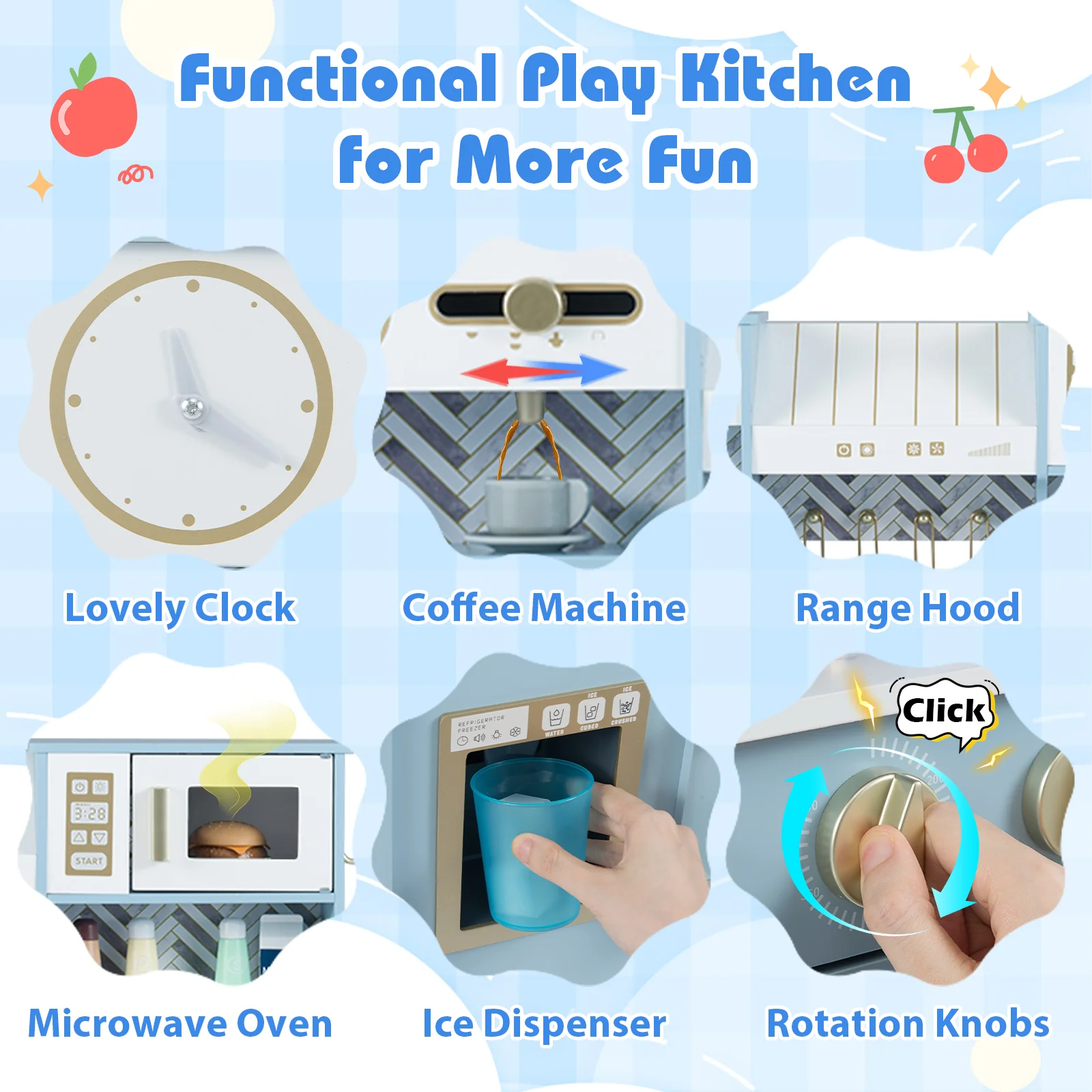 Kids Play Kitchen with Stoves and Faucet for Girls Boys Aged 3-6 - Image 14