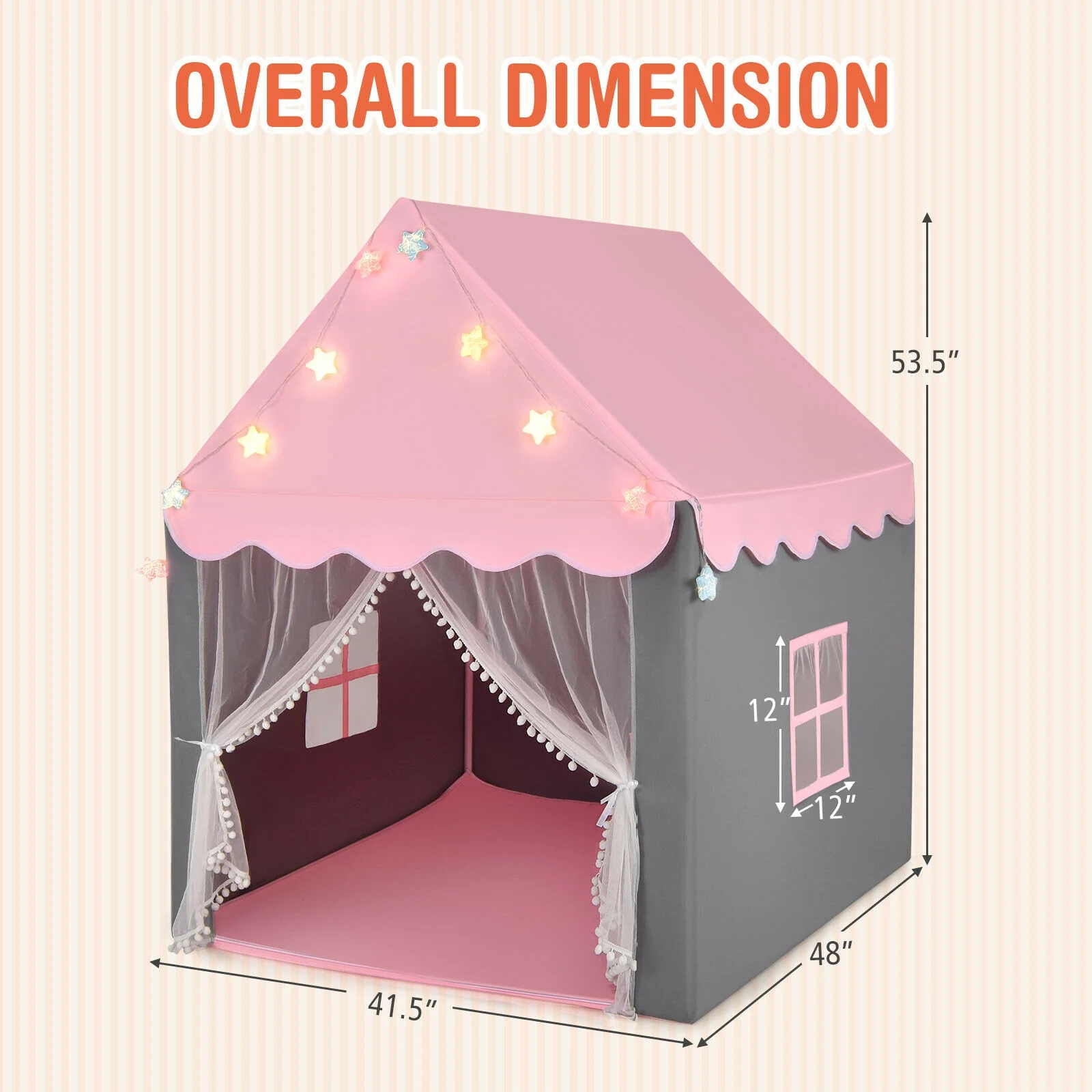 Kids Playhouse Tent with Colorful Star Lights and Mat - Image 12