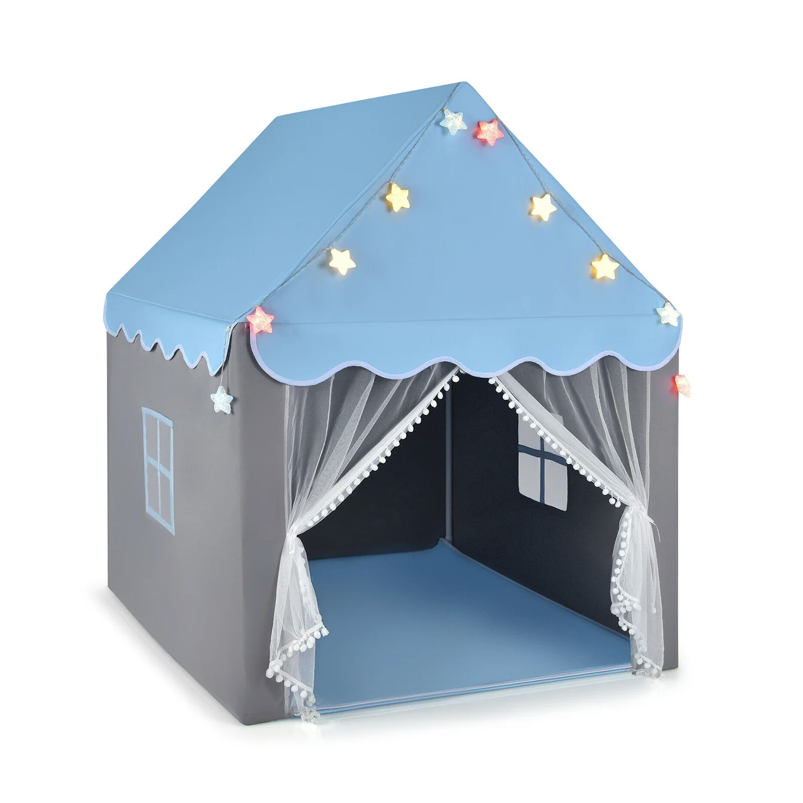 Kids Playhouse Tent with Colorful Star Lights and Mat - Image 3