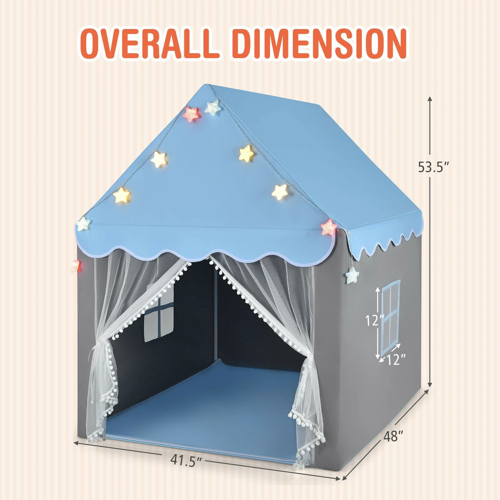 Kids Playhouse Tent with Colorful Star Lights and Mat - Image 5