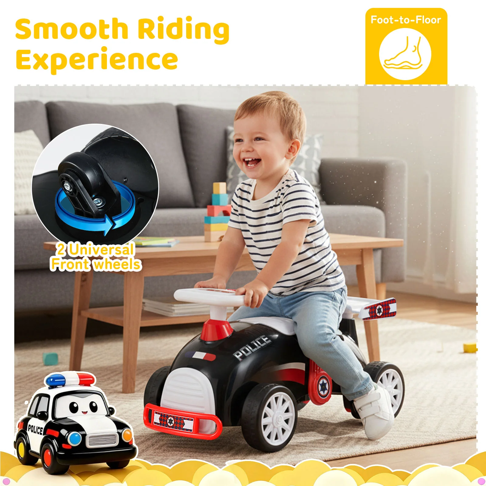 Kids Ride On Car Sliding Toy with Music and Under-Seat Storage - Image 7