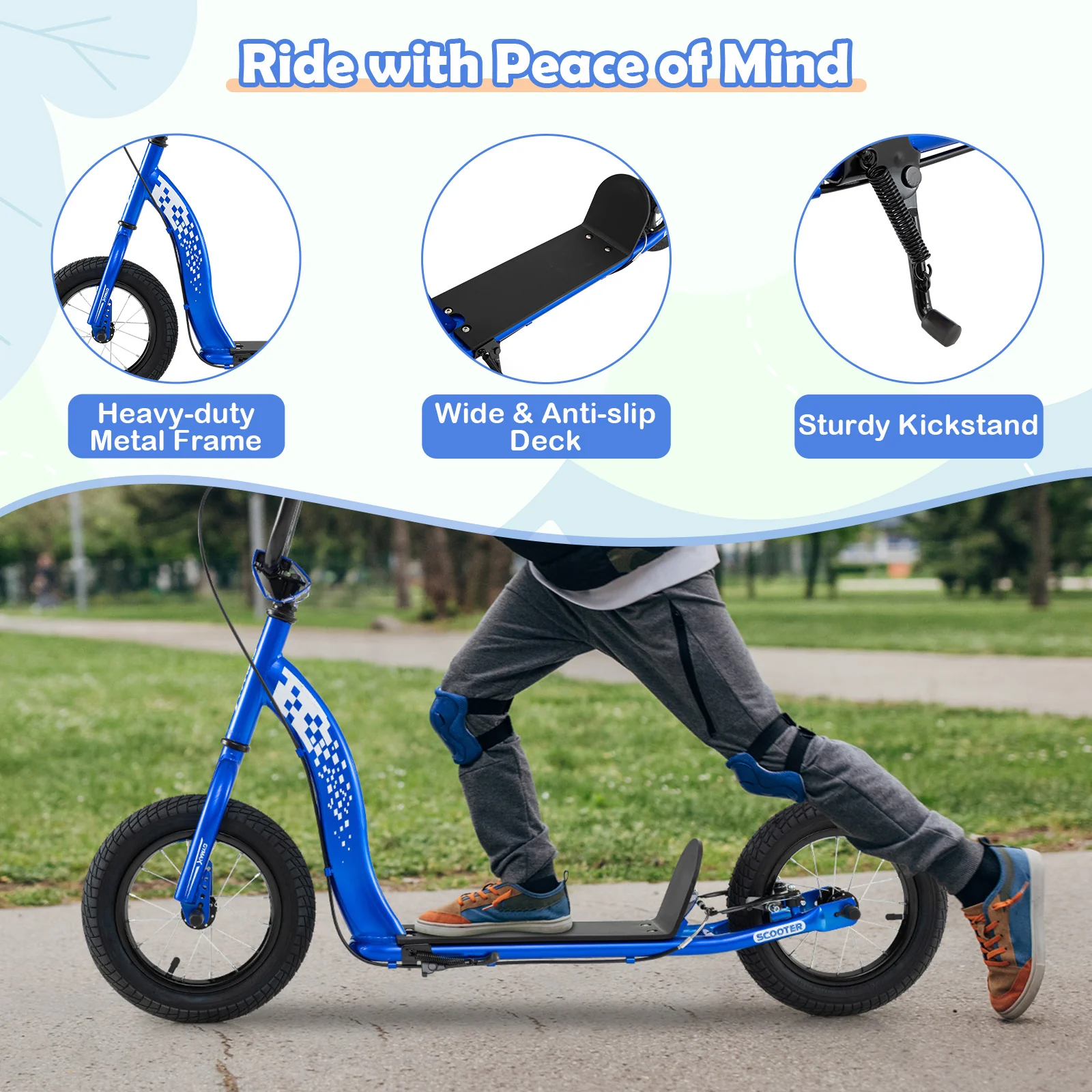 Kids Scooter Youth Kick Scooter with Adjustable Height Handlebar 12-Inch Inflatable Wheels - Image 7