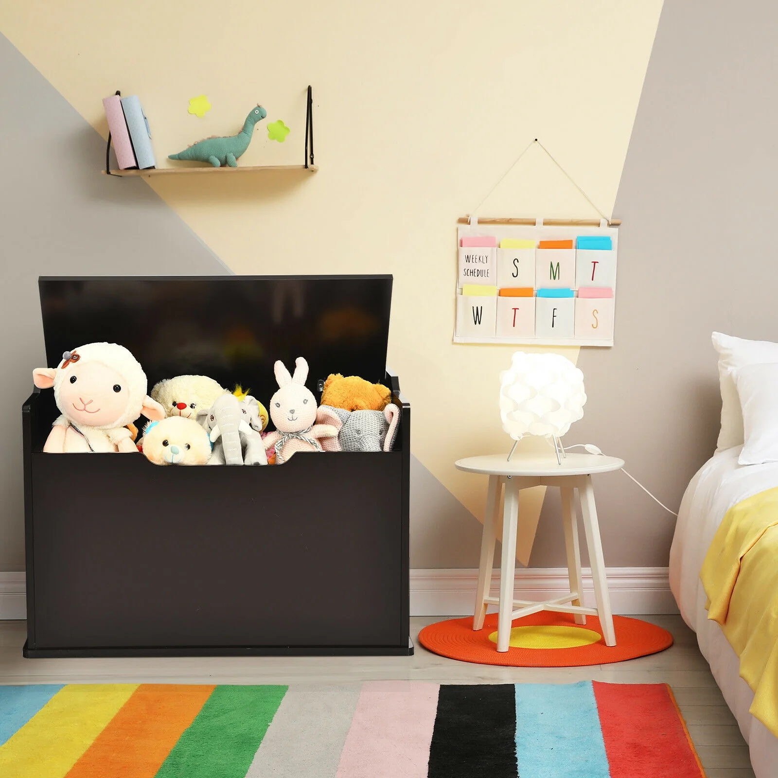 Kids Toy Wooden Flip-top Storage Box Chest Bench with Cushion Hinge - Image 16