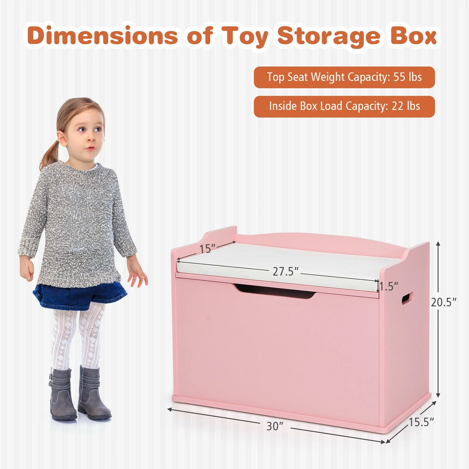 Kids Toy Wooden Flip-top Storage Box Chest Bench with Cushion Hinge - Image 28
