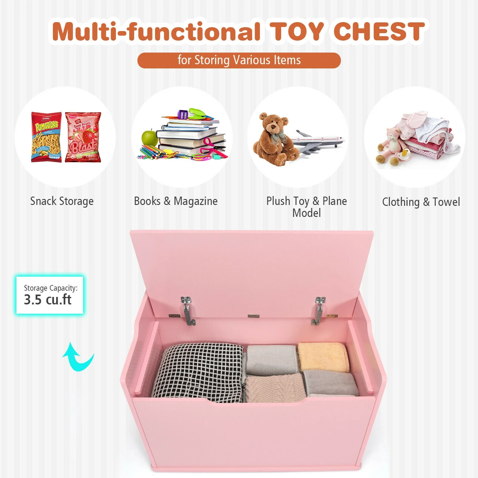 Kids Toy Wooden Flip-top Storage Box Chest Bench with Cushion Hinge - Image 29