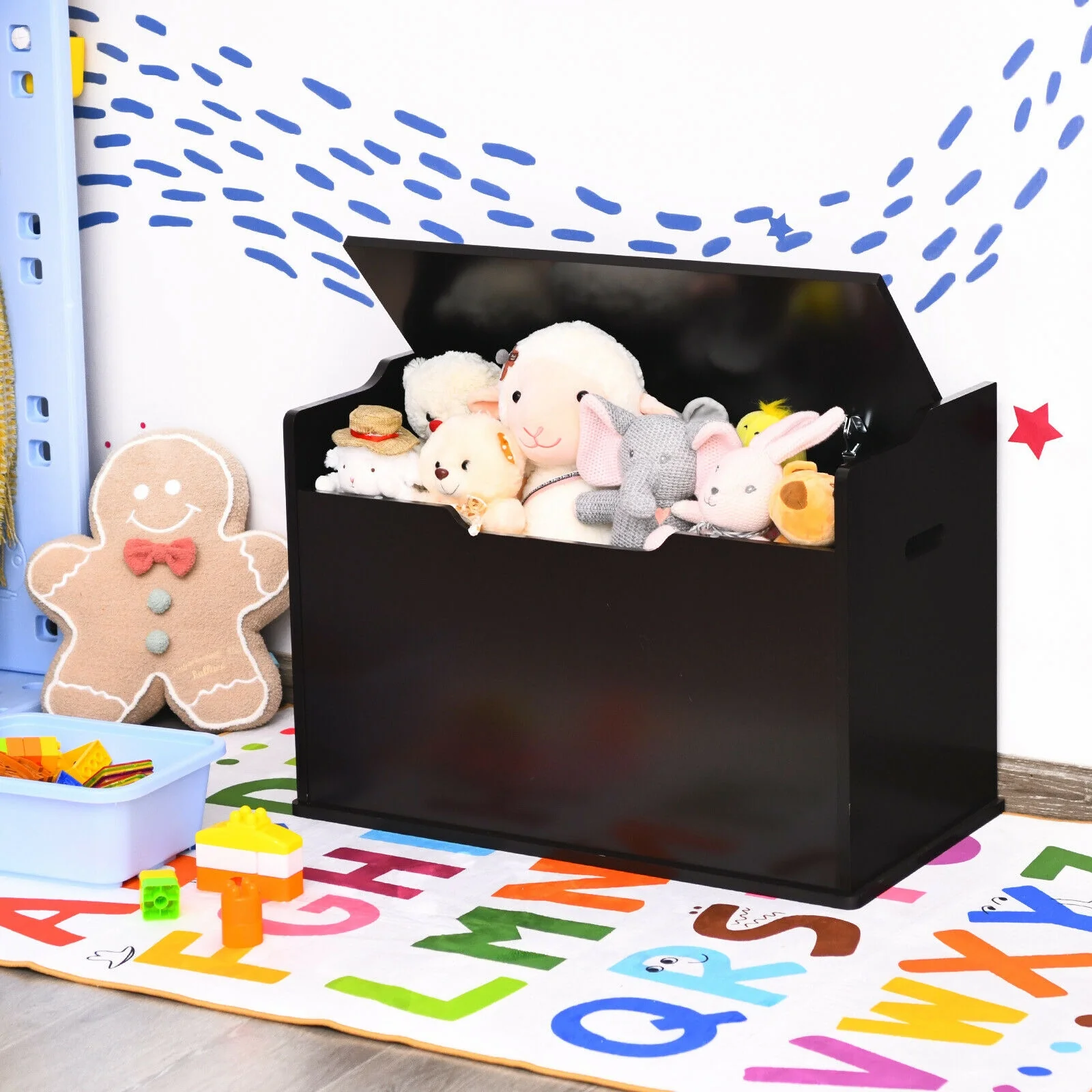 Kids Toy Wooden Flip-top Storage Box Chest Bench with Cushion Hinge - Image 9