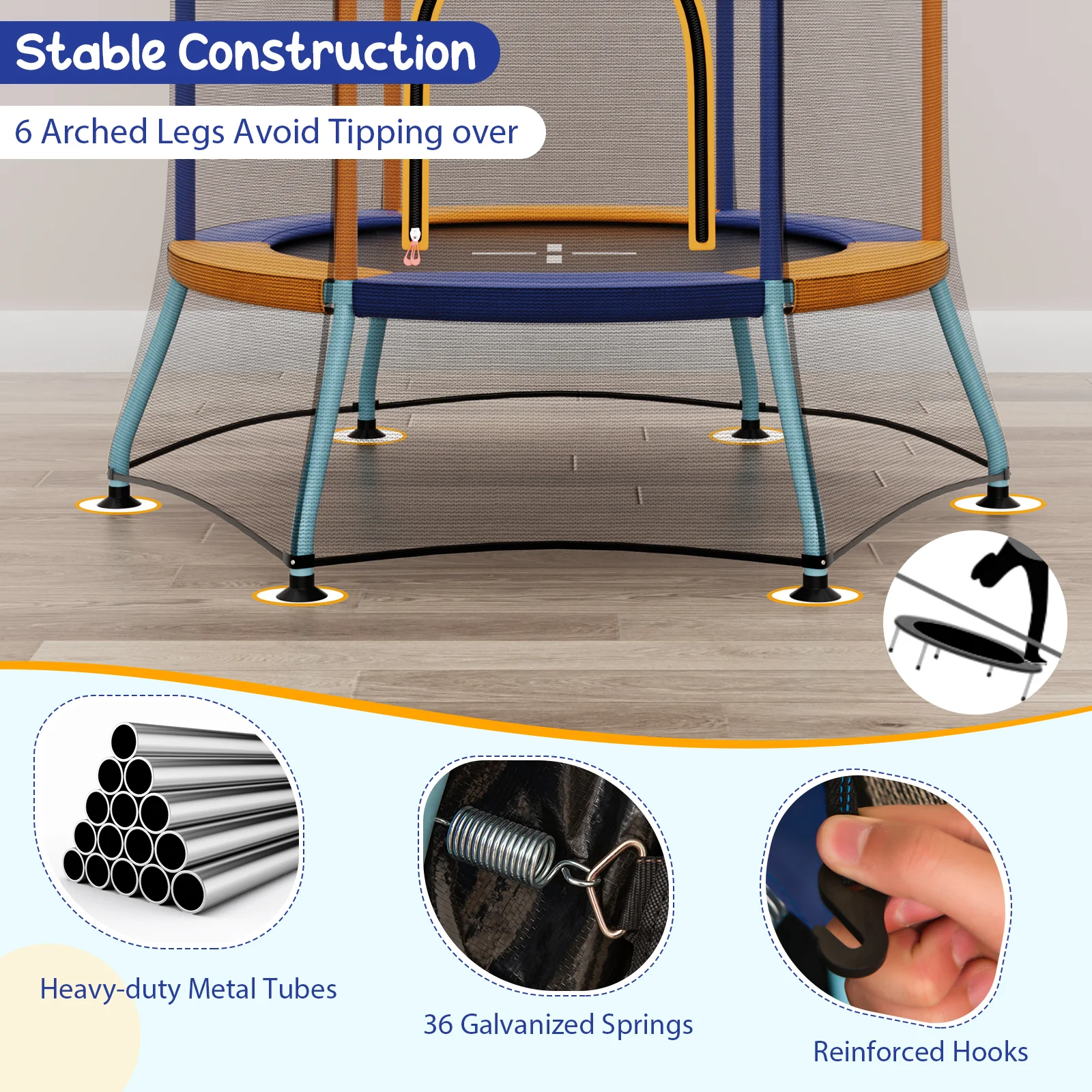 Mini Trampoline for Kids with Safety Enclosure Net and Foam Handles - Image 8
