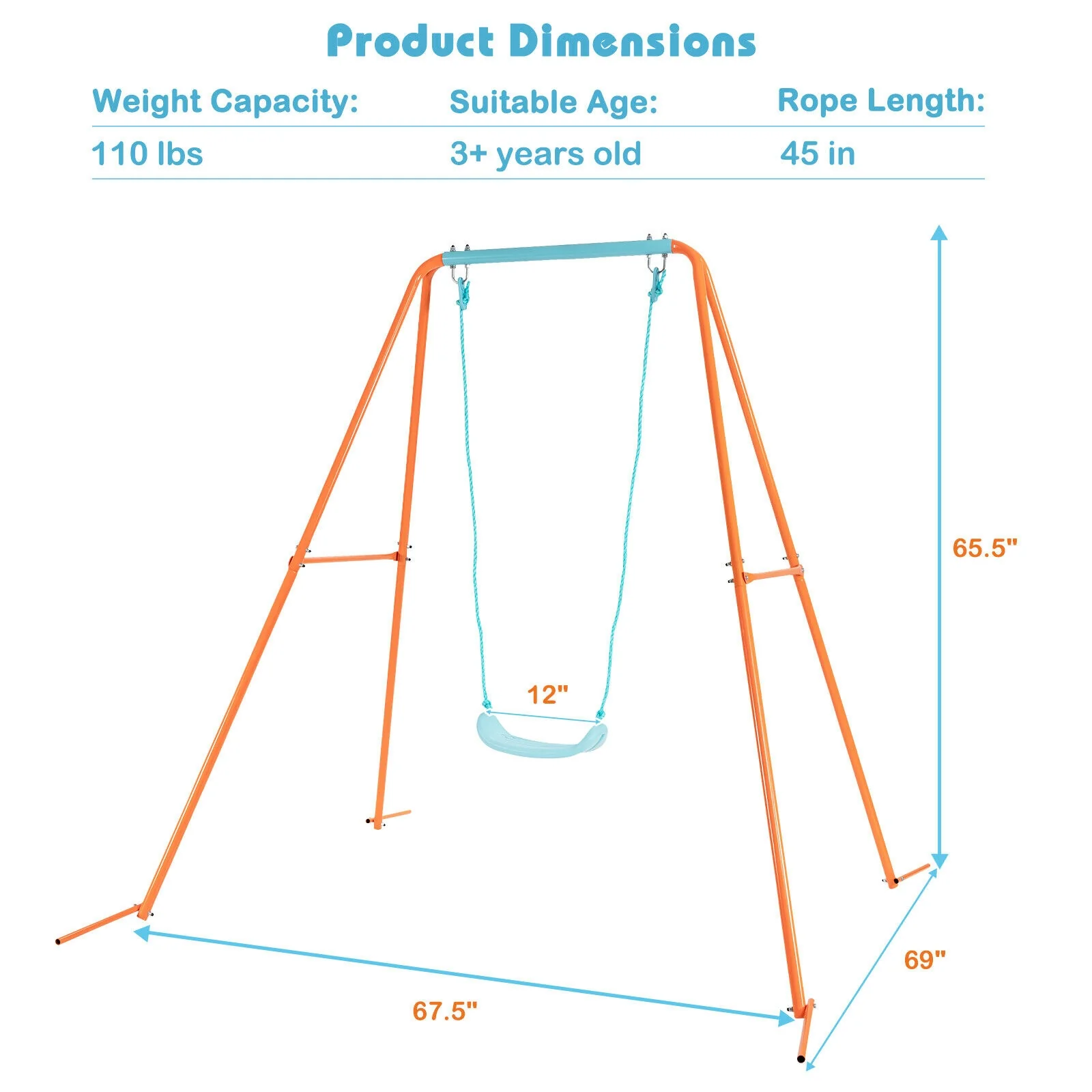 Outdoor Kids Swing Set with Heavy-Duty Metal A-Frame and Ground Stakes - Image 13