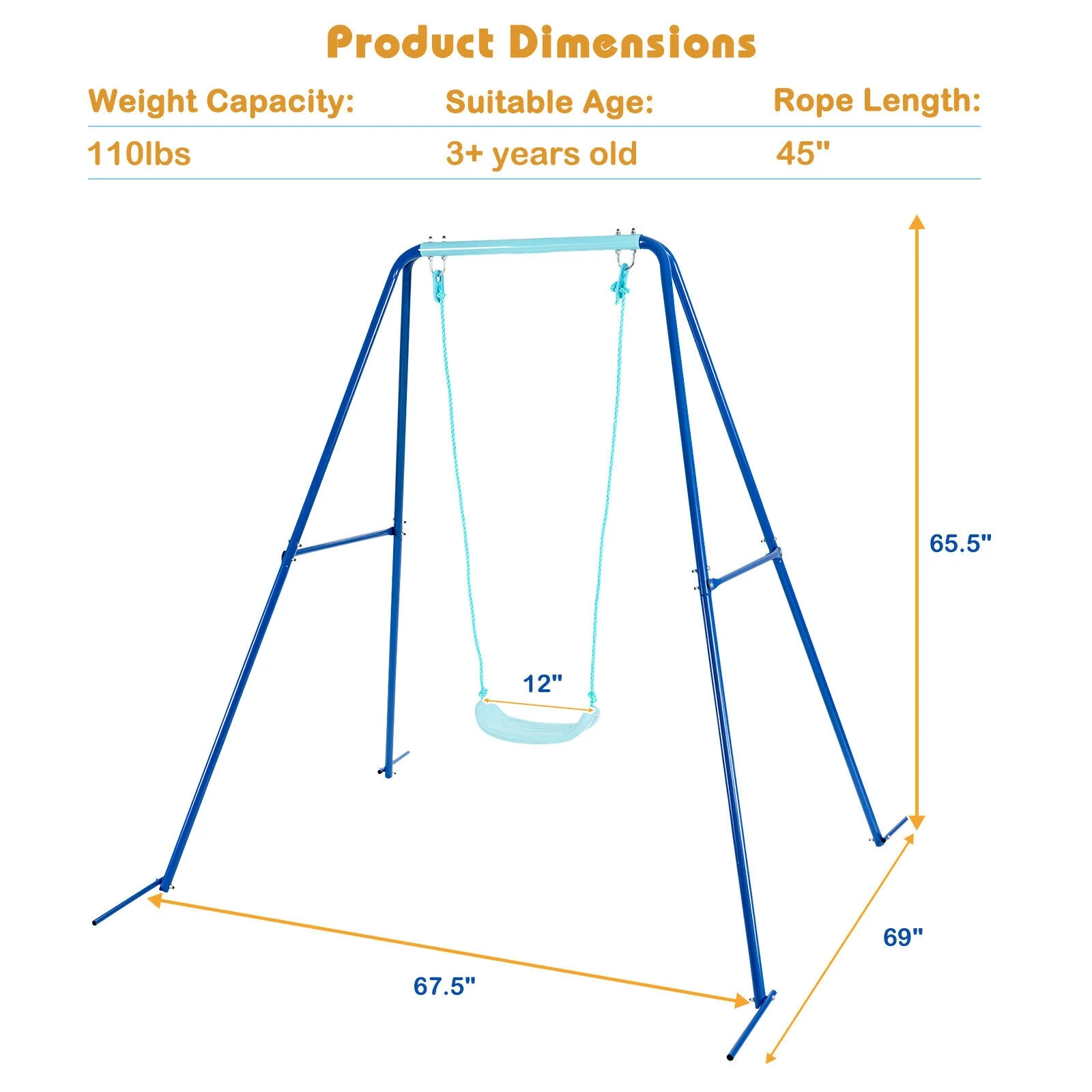 Outdoor Kids Swing Set with Heavy-Duty Metal A-Frame and Ground Stakes - Image 5