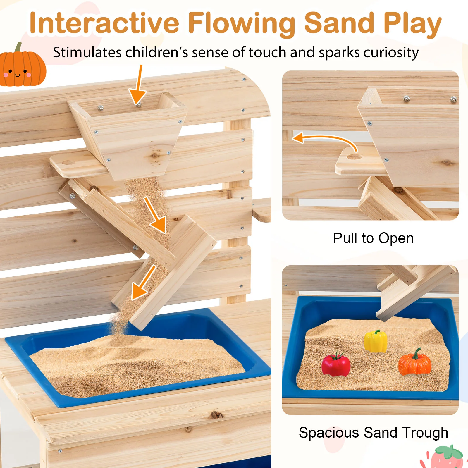 Outdoor Play Pretend Kitchen with Detachable Sandbox and Removable Sink-Natural - Image 6