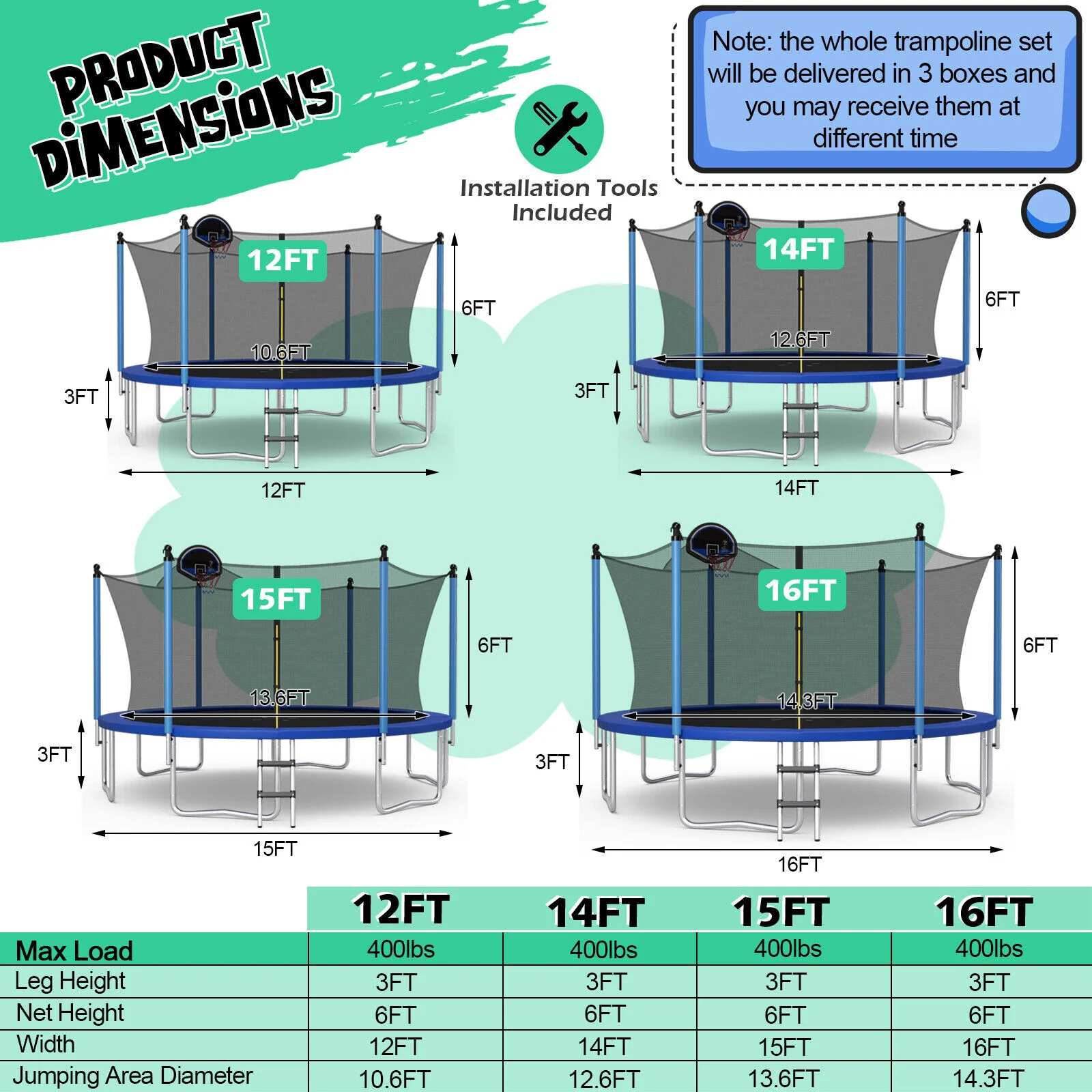 Outdoor Recreational Trampoline with Ladder and Enclosure Net - Image 27