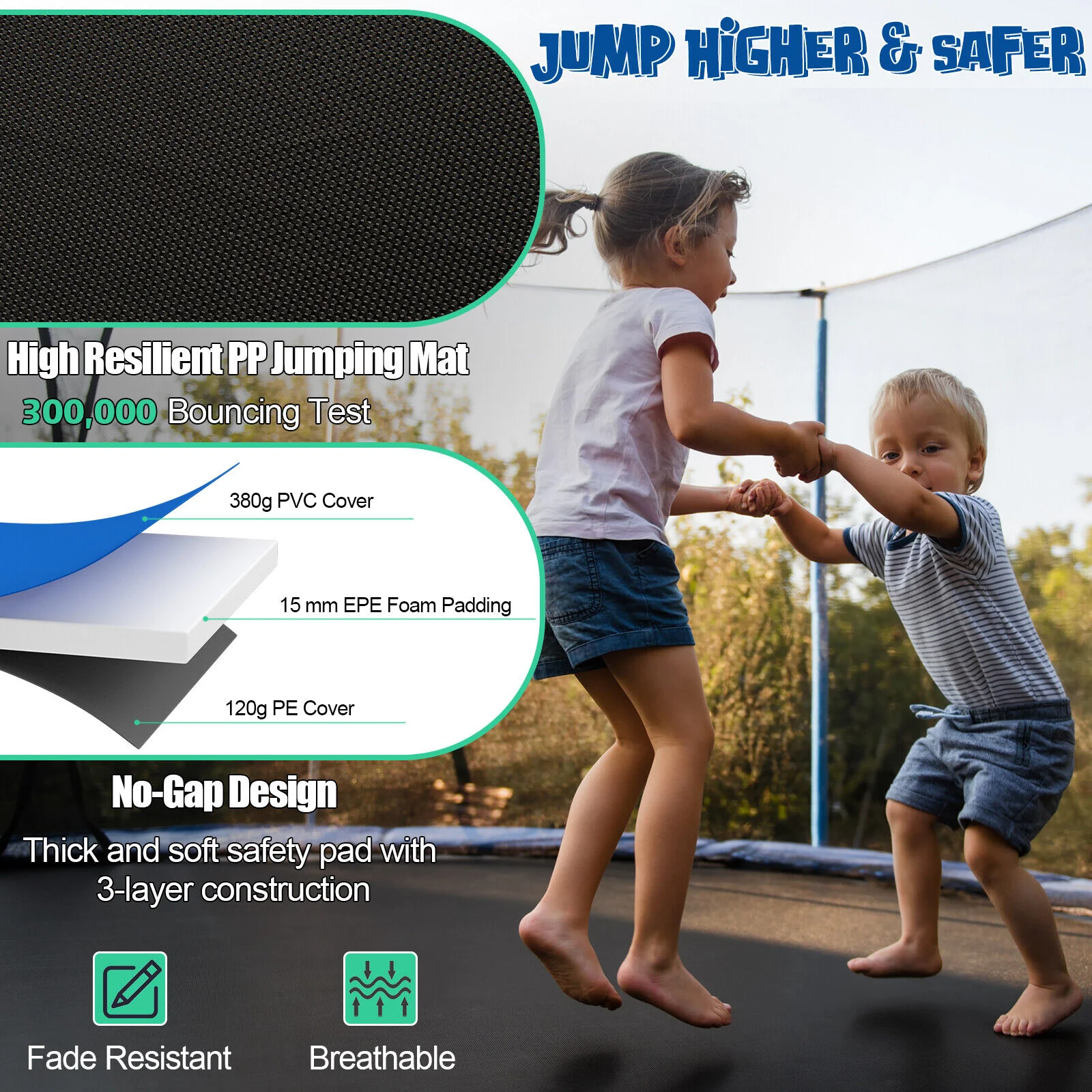 Outdoor Recreational Trampoline with Ladder and Enclosure Net - Image 30