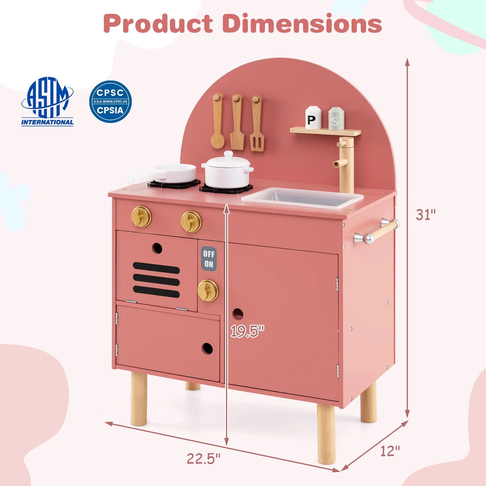 Play Kitchen for Kids Wooden Kitchen Playset with Stoves Faucet Sink Microwave and Oven - Image 4