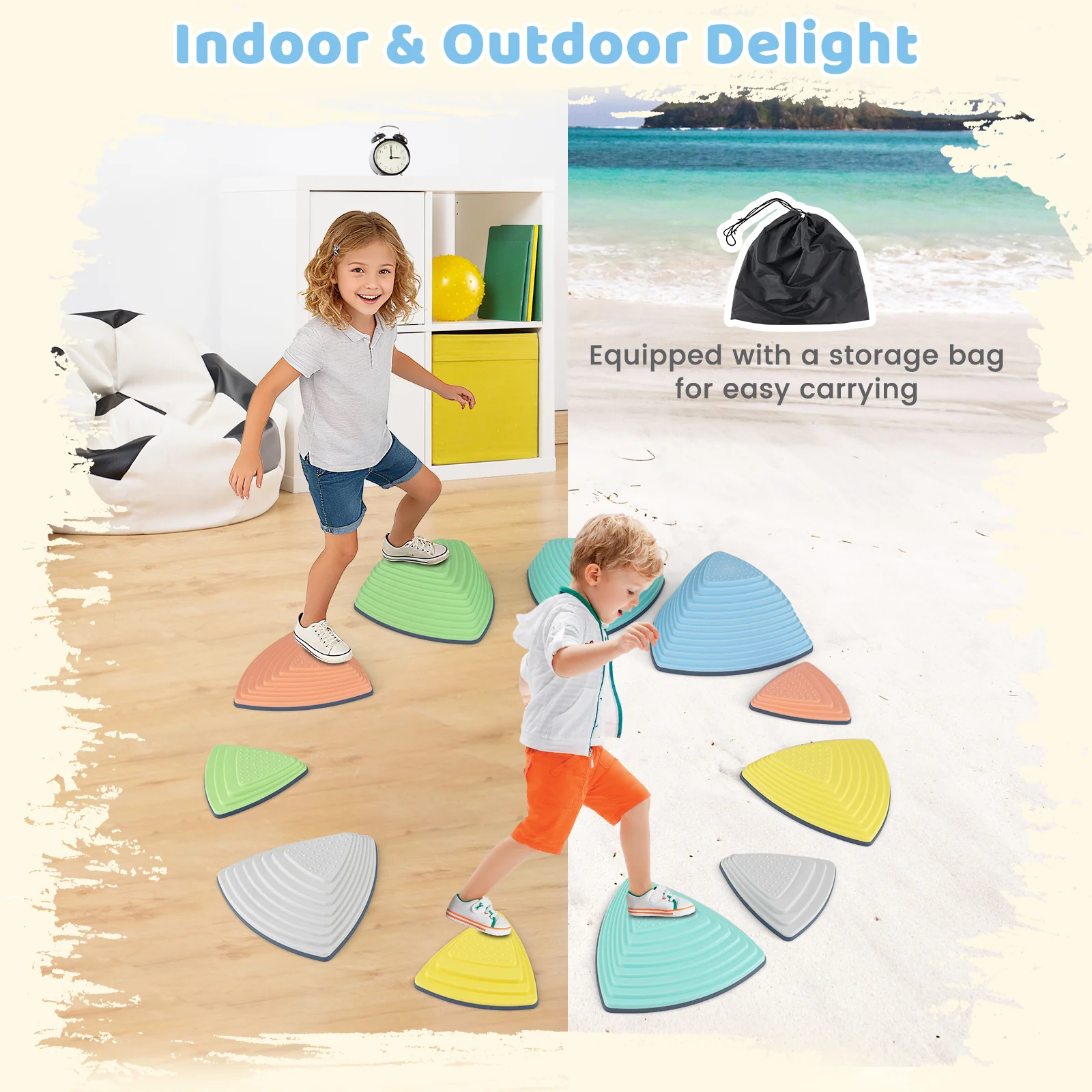 Set of 6 Stepping Stones for Kids Non-Slip Balance Stones with Storage Bag - Image 15