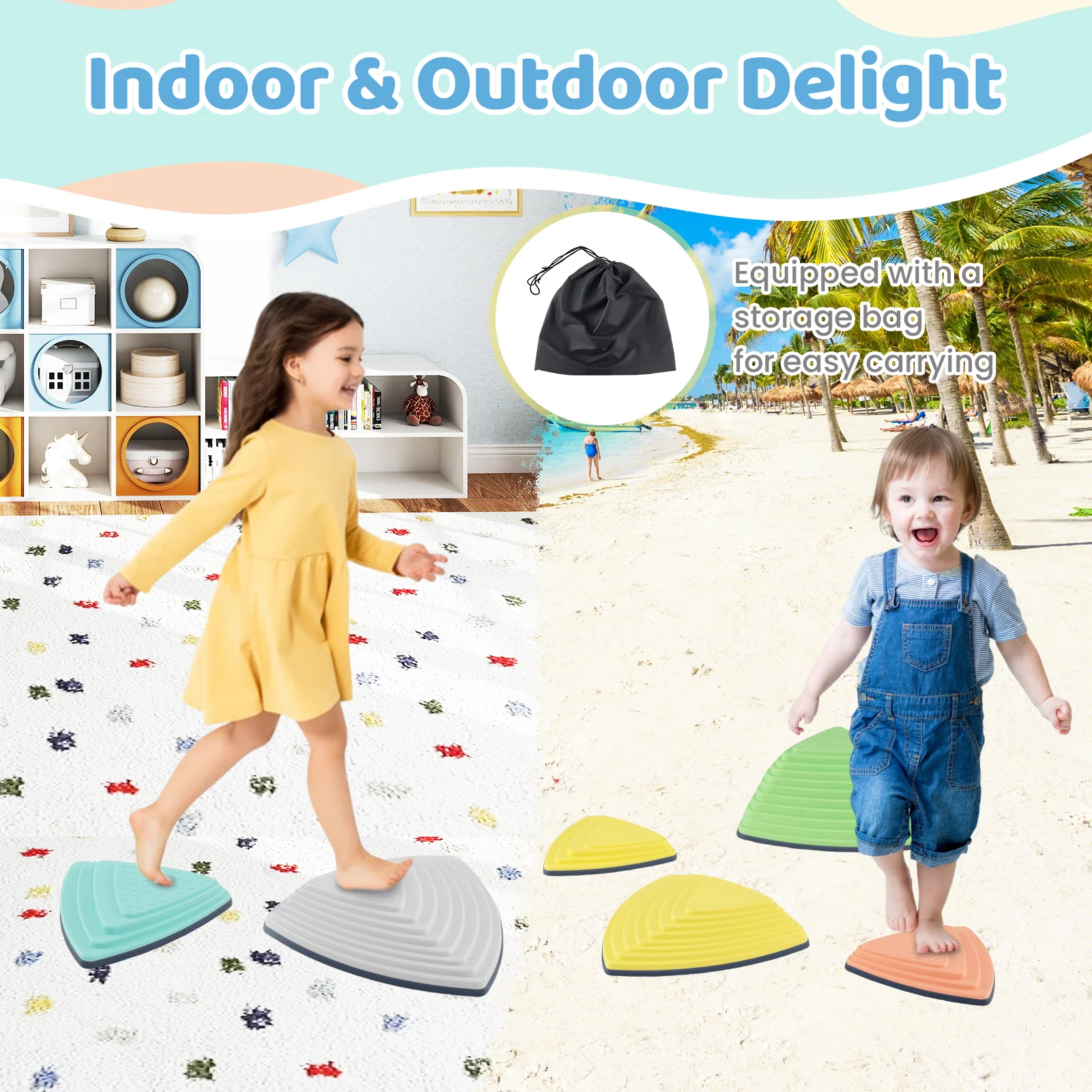 Set of 6 Stepping Stones for Kids Non-Slip Balance Stones with Storage Bag - Image 6