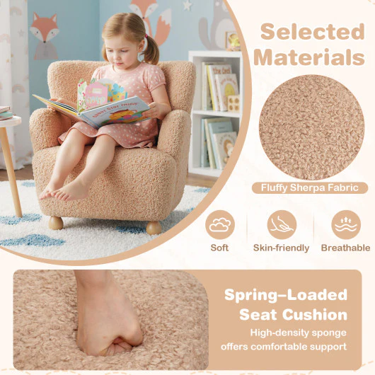 Sherpa Kids Sofa Comfy Toddler Armchair with Solid Rubber Wood Legs-Pink - Image 7