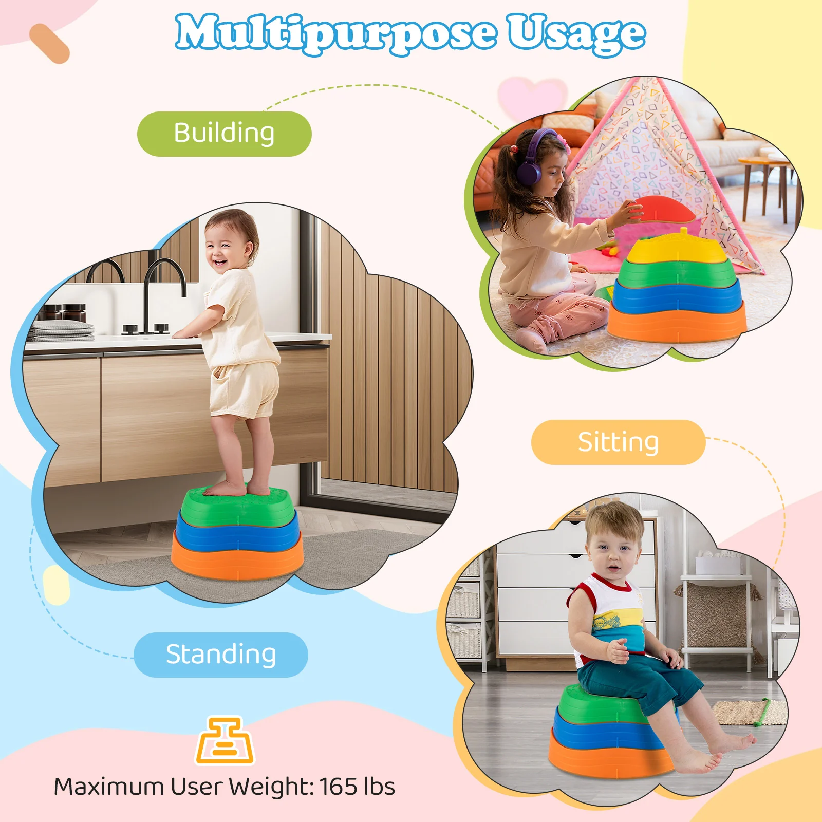 Stepping Stones for Kids 5 PCS Non-Slip Balance Stones with Storage Bag - Image 14