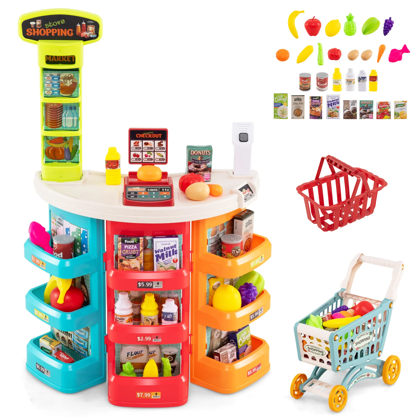 Supermarket Playset for Kids 76 PCS Pretend Play Grocery Store Set with Shopping Cart - Image 4