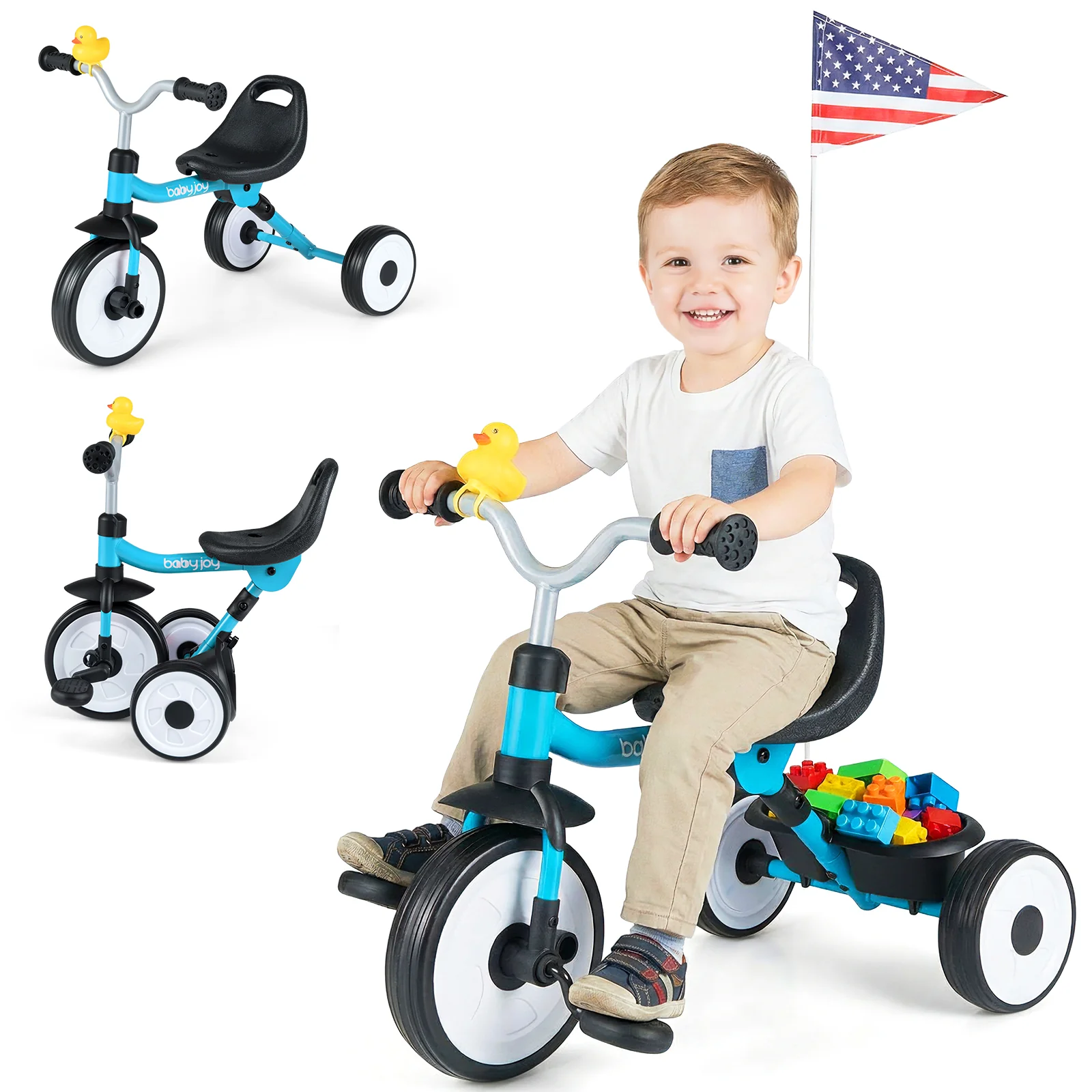 Toddler Tricycle with 3-Position Seat and Storage Basket for Kids - Image 26