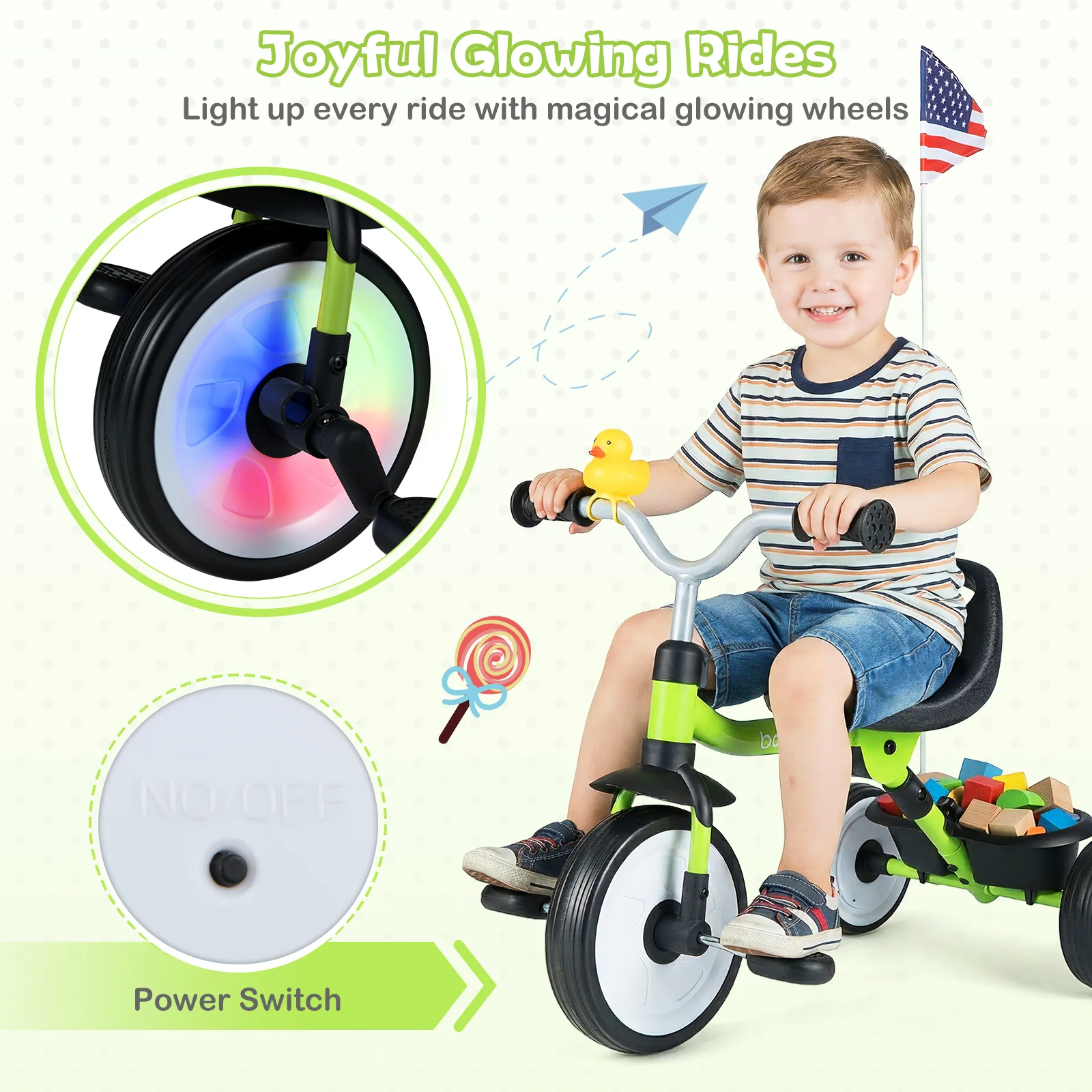 Toddler Tricycle with 3-Position Seat and Storage Basket for Kids - Image 7