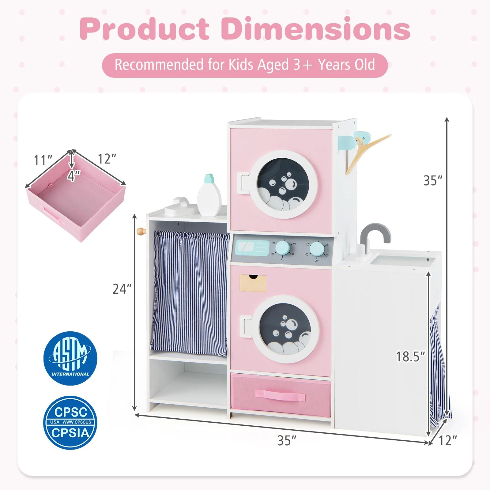 Wooden Kids Laundry Playset with Laundry Detergent Bottle and Clothes Hangers-Pink - Image 5