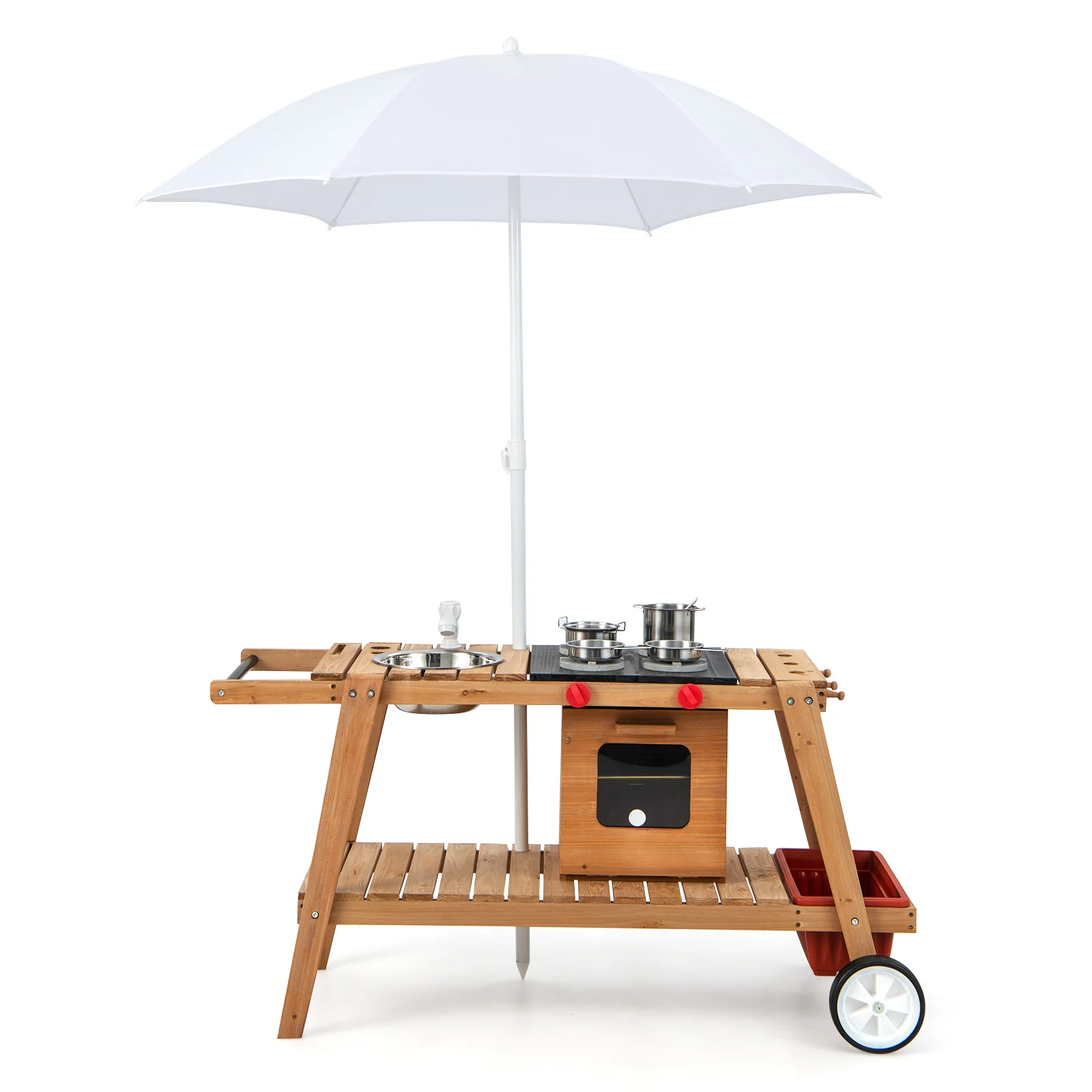 Wooden Play Cart with Sun Proof Umbrella for Toddlers Over 3 Years Old - Image 3