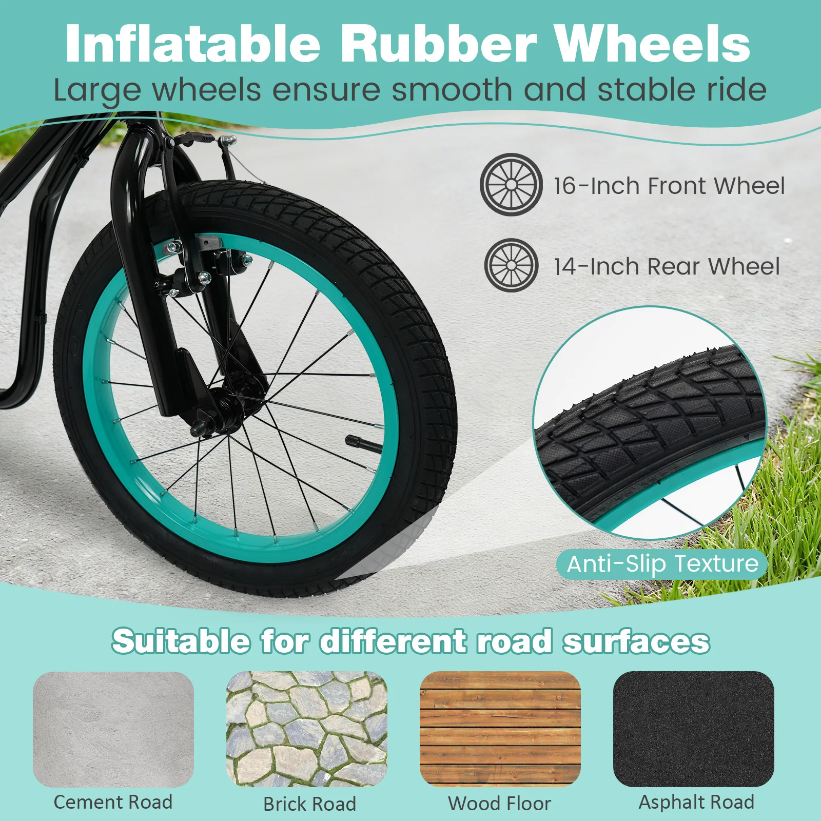 Youth Scooter with Adjustable Handlebar and 16/14-Inch Inflatable Wheels for Age 8+ Years Old - Image 8